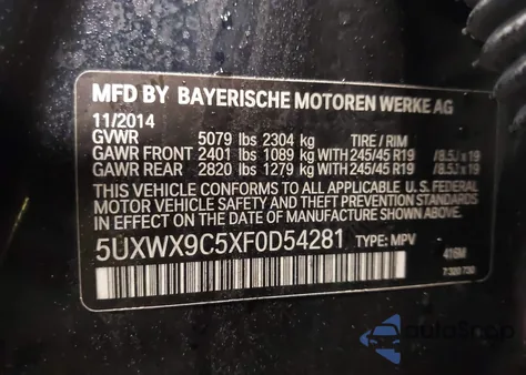 2015 BMW X3 xDrive28I from USA, damaged, VIN 5UXWX9C5XF0D54281